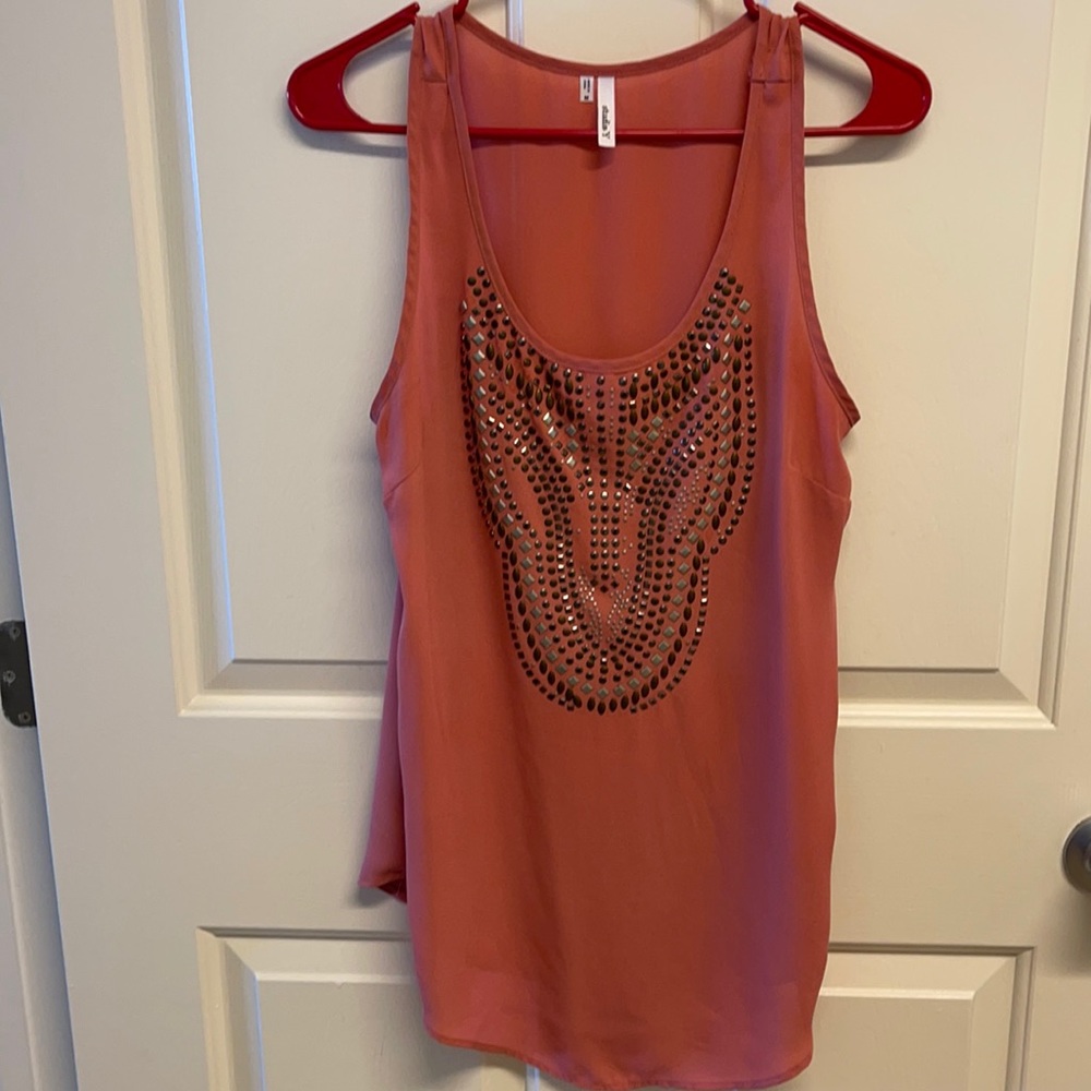 Salmon colored embellished blouse tank